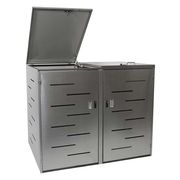 Mendler 2er-Mülltonnenverkleidung HWC-E83, Mülltonnenbox Mülltonnenabdeckung, erweiterbar 108x61x76cm, Edelstahl 48kg, 68806+68807