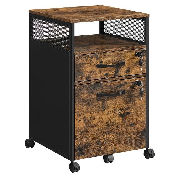 VASAGLE Büro-Schrank mit 2 abschließbaren Schubladen Vintagebraun-Schwarz, OFC077B01