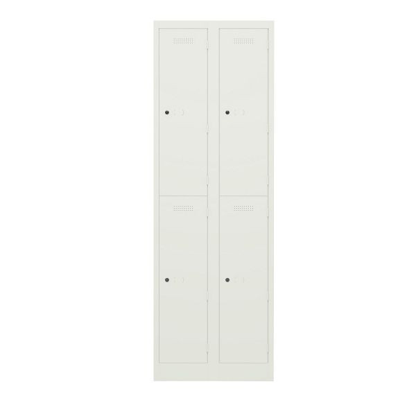 Bisley Garderobenschrank Primary Locker, 2 Abteile mit je 2 Fächern übereinander, 196 verkehrsweiß antibakteriell, PL3050D2196