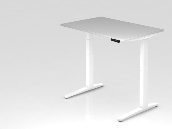 Hammerbacher Sitz-Steh-Schreibtisch elektrisch 120x80cm Grau/Weiß, Rechteckform, VXBHM12/5/WW