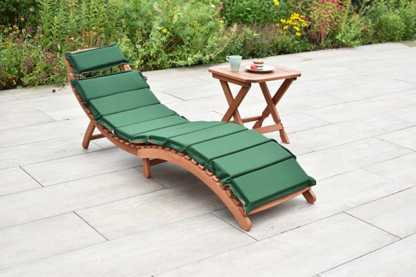 Merxx Set Ipanema Liege 3-teilig, faltbar, inkl. grün/beigen Wendekissen, 1 Hocker, 50 x 50 cm, FSC Eukalyptusholz, 50103-100