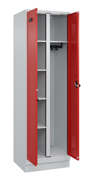 C+P Wäsche-/Garderobenspind Evolo PLUS, mit Sockel, 2 Abteile, 1950x600x500mm, 7, Frontfarbe RAL 3020 Verkehrsrot, Drehriegel, 049620-20 S10005