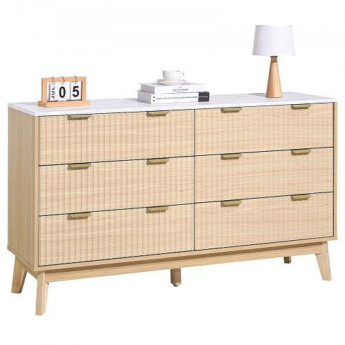 VEVOR Kommode mit 6 Schubladen & Kippschutz, moderner Schrank (399 x 1372 x 813 mm), Wohnzimmer/Schlafzimmer, helles Holz, XDBLKCTJ2L6CZZOC3001V0