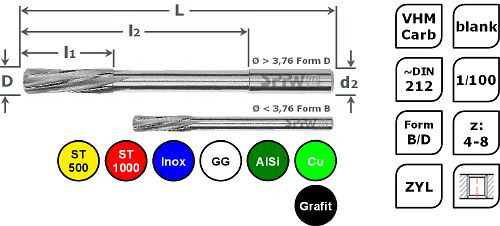 SPPW Maschinenreibahle VHM DIN212 D L: 109x80x31 Ø7,39, 6132700739