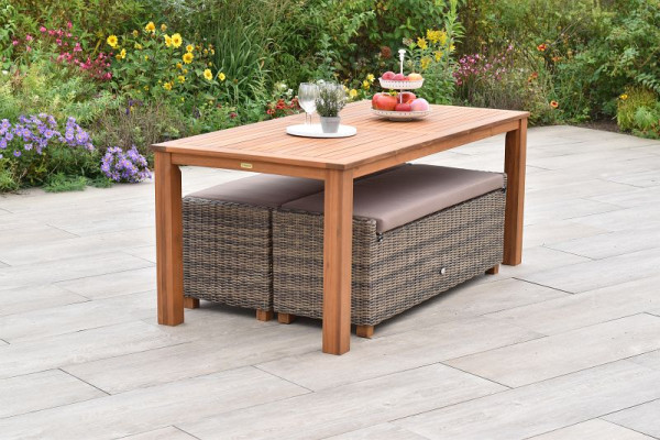 Merxx Toskana Set 5-teilig, 2 Toskana Bänke, inkl. Sitzauflagen, Beine aus Akazienholz, 1 Tisch 185 x 90 cm, Akazienholz, 51063-211