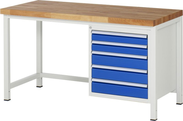 RAU Werkbank Serie 8000 - Gestell-Bauweise (Schweißgestell), Unterbau-Container (5x Schublade), 1500x840x700 mm, 03-8171A1-157B4S.11