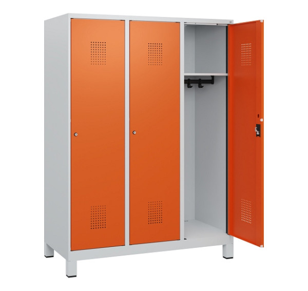 C+P Spind Evolo PLUS, Füße, 3 Abteile, 1630x1200x500mm, 7035/2004, Zylinderschloss, 0490105-32 S10022