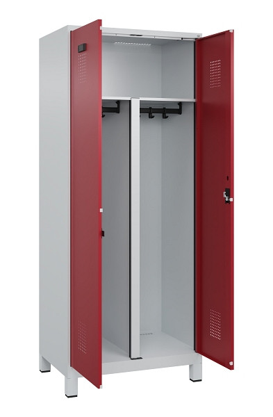 C+P PSA Schwarz-Weiß-Spind Evolo PLUS, mit Füßen, 2 Abteile, 1950x800x500mm, 70, Frontfarbe RAL 3003 Rubinrot, Zylinderschloss, 049012-22P S10031