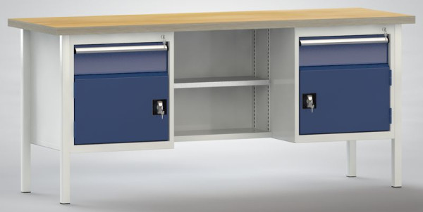KLW Standard-Werkbank 2000 x 700 x 900 mm L x T x H (ERGO-Version), mit Buchen-Mulitplexplatte 2000 x 700 x 40 mm, WS213E-2000M40-E2001