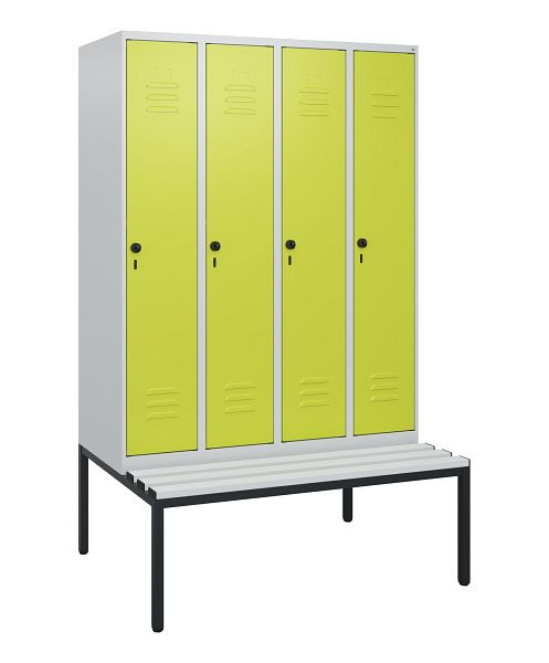 C+P Umkleidespind Classic PLUS, mit untergebauter Sitzbank, 4 Abteile, 1950x1200x815mm, 7035/0024, Drehriegel, 0800505-40 S10040