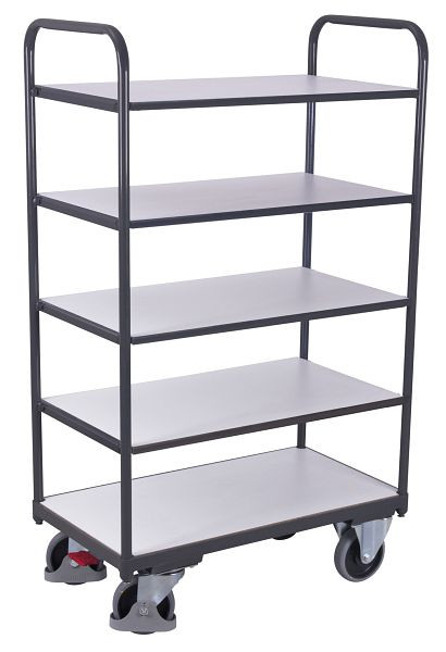 VARIOfit ESD Etagenwagen hoch, Außenmaße: 910 x 500 x 1.530 mm, RAL 7024 graphitgrau, Ladehöhen: 255 / 530 / 805 / 1.080 / 1.350 mm, sw-500.259