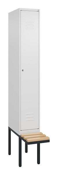 C+P Umkleidespind Classic PLUS, 2120x300x815mm, 9016/9016, Zylinderschloss, Buche-Sitzleisten, je 2 Doppel-Haken, 0800407-10F S10058