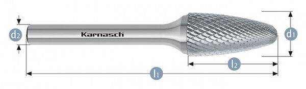 Karnasch Hartmetall-Frässtift unbeschichtet RBF/ HP-4 d1=16 / l2=25 / d2=8 / l1=80mm, VE: 2 Stück, 113052070