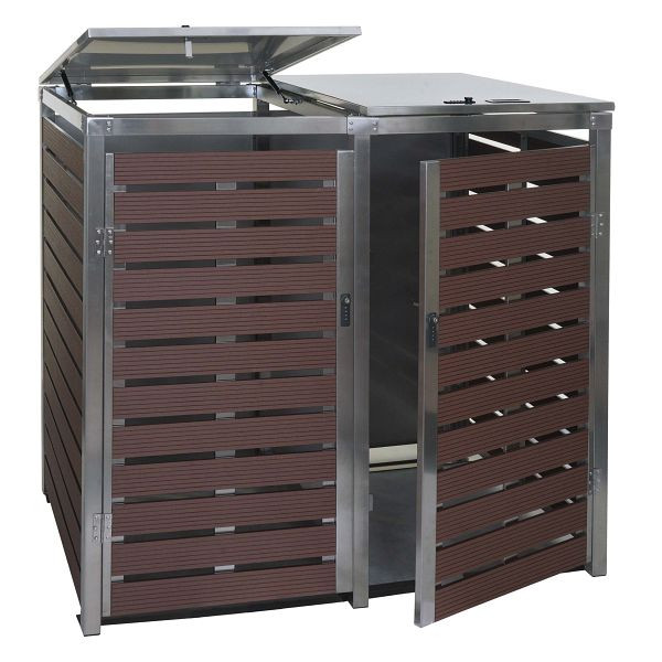 Mendler XL 2er/4er Mülltonnenverkleidung HWC-K14, Mülltonnenbox, 117x144x102cm WPC Edelstahl 88kg, Walnuss-Holzoptik, 87686+87687