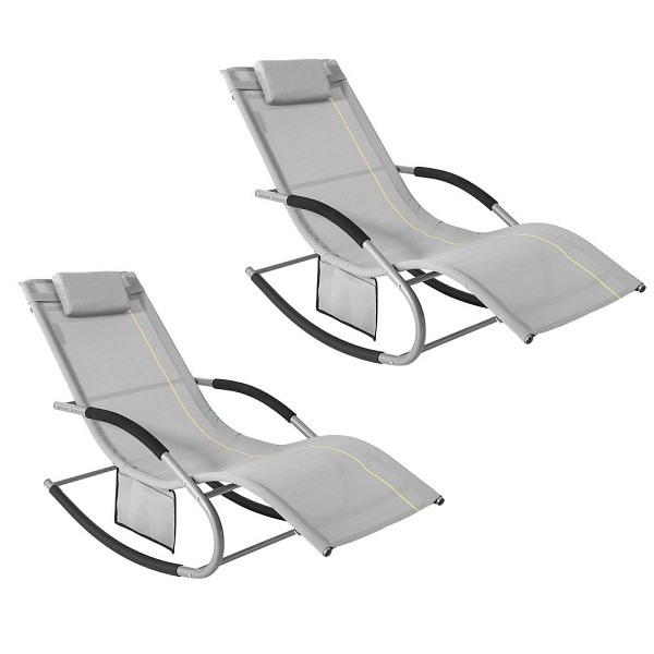 SoBuy Sonnenliege 2 Personen wetterfest Schaukelstuhl mit Kopfkissen Outdoor Terrasse Balkon Camping bis 150 kg Grau, VE: 2 Stück, OGS28-HGx2