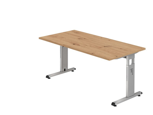 Hammerbacher Schreibtisch OS16, 160 x 80 cm, Platte: Asteiche, 25 mm dick, 2 mm ABS-Kante, Rechteckform, Silber, VOS16/R/S