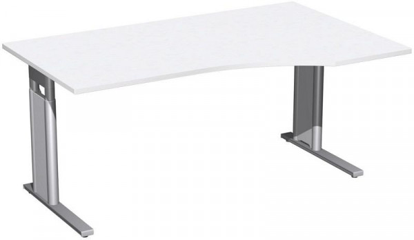 geramöbel PC-Schreibtisch rechts höhenverstellbar, C Fuß Blende optional, 1600x1000x680-820, Weiß/Silber, N-647311-WS