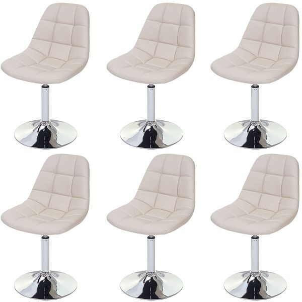 Mendler 6er-Set Esszimmerstuhl HWC-A60, Stuhl Drehstuhl, Chrom, Kunstleder creme, 47839+47839+47839