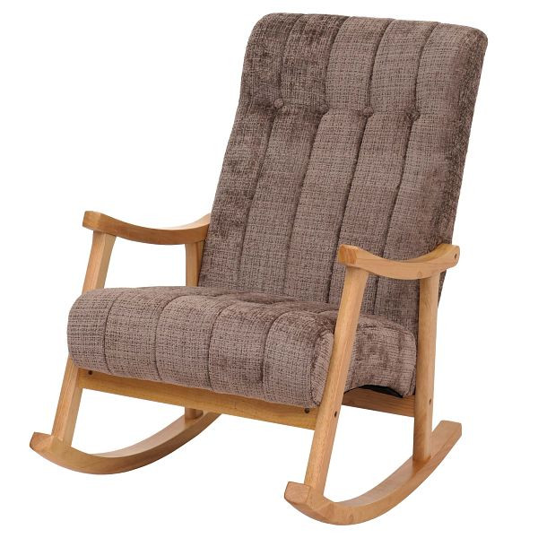 Mendler Schaukelstuhl HWC-K10, Relaxsessel, Holz FSC® Stoff/Textil Chenille (465g/m²), braun, Gestell natur, 109336