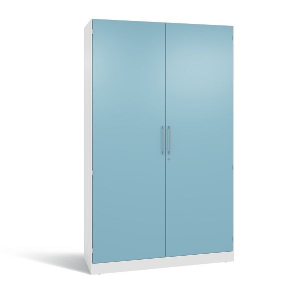 C+P Flügeltürenschrank Asisto, H1980xB1200xT435mm, Farbe: Weiß/Horizontblau, Bügelgriff, 5 OH, 141001-000 S10270