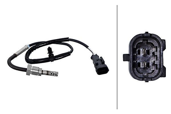 HELLA Sensor, Abgastemperatur, 2-polig, geschraubt, Kabel: 360mm, mit Befestigungsclips am Kabel, 6PT 010 376-291