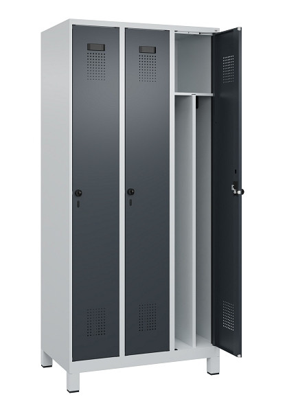 C+P Spind Evolo PLUS, mit Füßen, 3 Abteile, 1950x900x500mm, 7035/7016, Verschluss Drehriegel, 049010-30F S10012