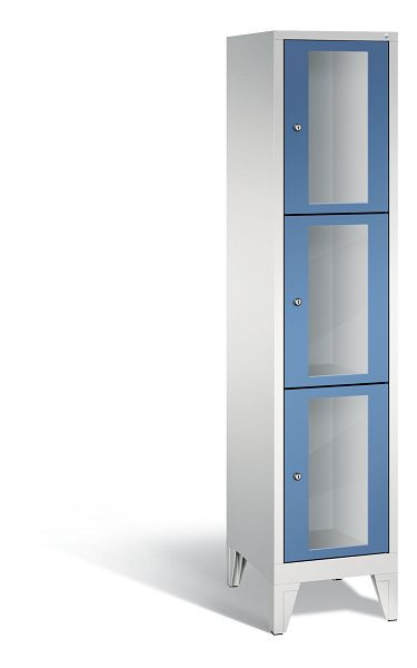 C+P Schließfachschrank Classic, 3 Fächer, H1850xB420xT500 mm, Grau/Fernblau, 8010A123 S10023