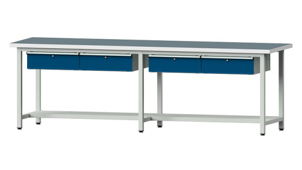 ANKE Werkbänke Arbeitstisch, Modell 195, 2800 x 800 x 890 mm, RAL 7035/5010, UBP 40 mm, 401.489