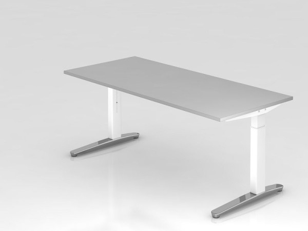 Hammerbacher Schreibtisch C-Fuß 180x80cm Grau/Weiß, poliert, Rechteckform, VXB19/5/WC