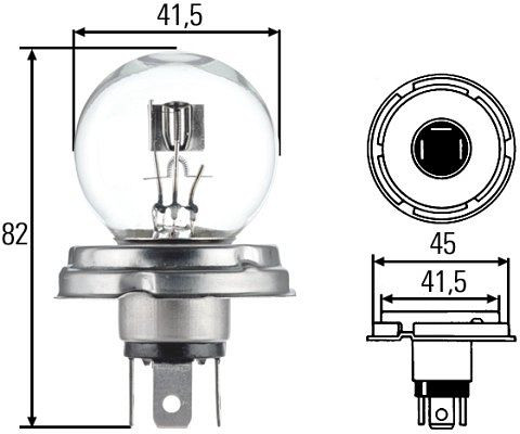 HELLA Halogen-Glühlampe, R2 (Bilux), Standard, 6V, 45/40W, Sockelausführung Glühlampe: P45t, Schachtel, 8GD 002 088-071