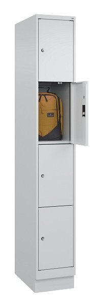 C+P Schließfachschrank Evolo PLUS, mit Sockel, 4 Fächer, 1950x300x500mm, 7035/70, Frontfarbe RAL 7035 Lichtgrau, 049020-104 S10013