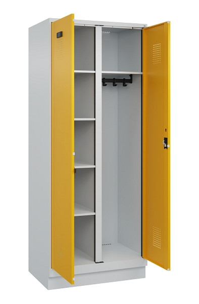 C+P Wäsche-/Garderobenspind Evolo PLUS, mit Sockel, 2 Abteile, 1950x800x500mm, 7, Frontfarbe RAL 1004 Goldgelb, Zylinderschloss, 049620-22 S10027