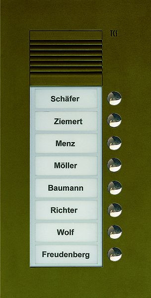 TCS Audio Außenstation Serie PUK 8 Klingeltasten (rechtsbündig), 1-spaltig, UP bronze, PUK08/1-EB