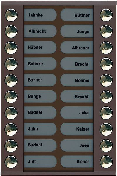 TCS Klingeltastenerweiterung für Audio Außenstation Serie PES/AVE 20 Klingeltasten (rechts-/linksbündig), AP bronze, PET20-EB/04