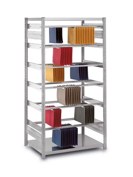 hofe Pendelhefter-Grundregal, 2350x800x1000 mm, 7 Ebenen, 2 Böden, verzinkt, 40 kg Fachlast, 280 kg Feldlast, zweiseitig, Zippel, HZG238010ZI