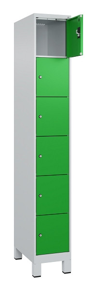 C+P Schließfachschrank Evolo PLUS, mit Füßen, 6 Fächer, 1950x300x500mm, 7035/60, Frontfarbe RAL 6037 Reingrün, 049010-106 S10011