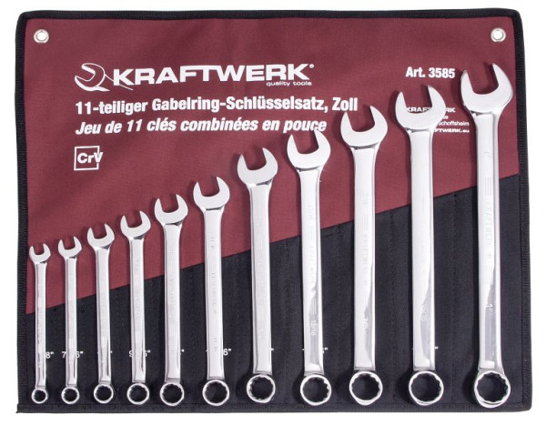 Kraftwerk Gabelringschlüssel Satz INCH 11-teilig in einer Rolltasche von 3/8 bis 1 Zoll, 3585R