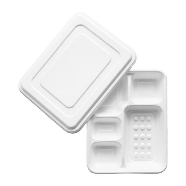 Vegware Bagasse Schalen mit 5 Fächern und Deckel (200 Stück), CU546
