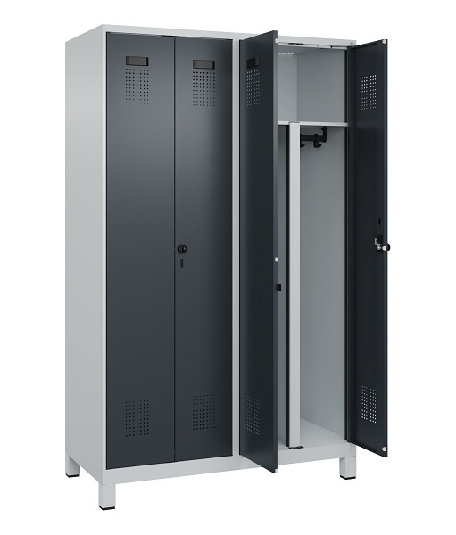 C+P PSA Schwarz-Weiß-Spind Evolo PLUS, mit Füßen, 4 Abteile, 1950x1200x500mm, 7035, RAL 7016 Anthrazitgrau, Drehriegel, 049012-40P S10012