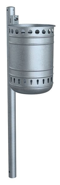 Schake Abfallbehälter -rund- Stahlblech mit Lochkranz, feuerverzinkt, mit Standpfosten Ø60x1300mm, 4130