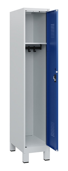 C+P Spind Evolo PLUS, Füße, 1 Abteil, 1630x300x500mm, 7035/5010, Zylinderschloss, 0490105-10 S10030