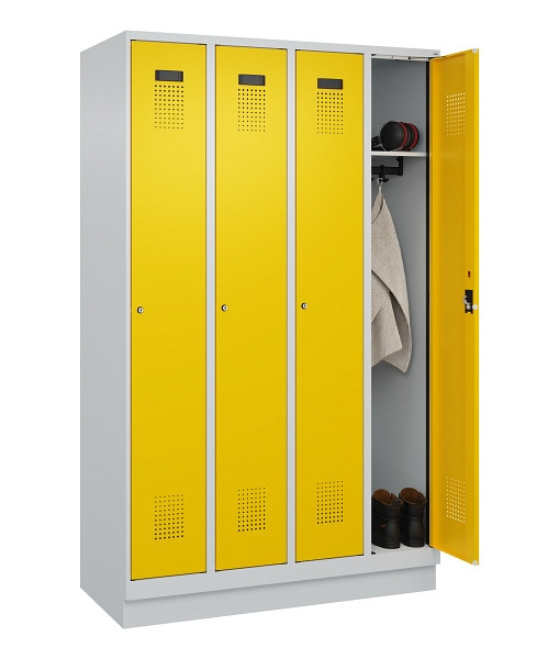 C+P Spind Evolo PLUS, mit Sockel, 4 Abteile, 1950x1200x500mm, 7035/1023, Verschluss Zylinderschloss, Ablageböden 4, 049020-40 S10028