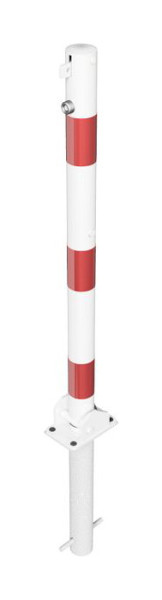 Schake Absperrpfosten Stahlrohr Ø 60 x 2,5 mm umlegbar für Vorhangschloss, zum Einbetonieren mit Bodenhülse, weiß beschichtet, 460UVHB