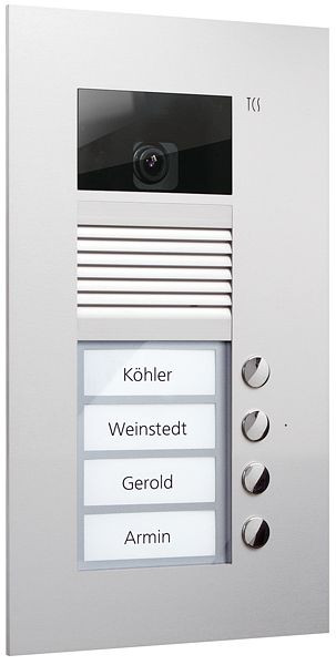TCS Video Außenstation Serie AVU mit 4 Klingeltasten (rechtsbündig), 1-spaltig, UP silber, AVU14040-0010
