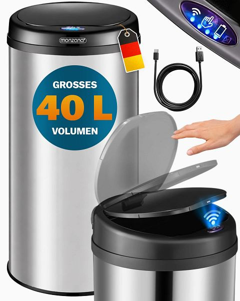 monzana Sensor Mülleimer Silber Edelstahl 40L, 109766, 4251776910581