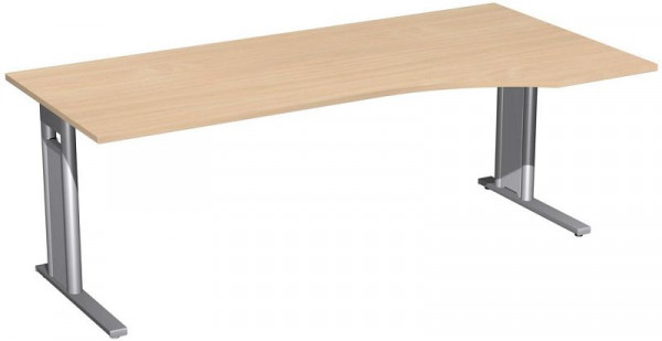 geramöbel PC-Schreibtisch rechts starr, C Fuß Blende optional, 2000x1000x720, Buche/Silber, N-648313-BS