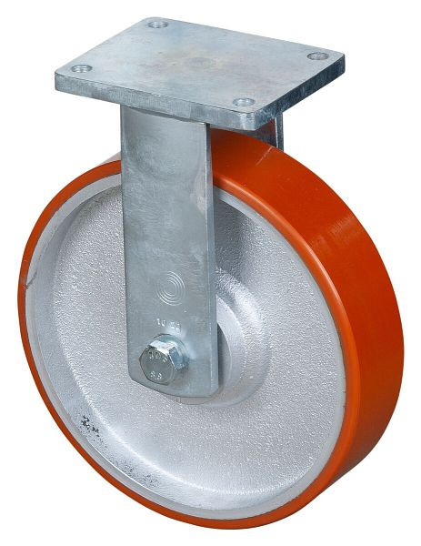 BS Rollen Schwerlastrolle, Bockrolle, Rad-Breite 75 mm, Rad-Ø 300 mm, Tragfähigkeit 2000 kg, Guss-Polyurethan 95 Shore A, Guss, Kugellager, RR110.C10.300
