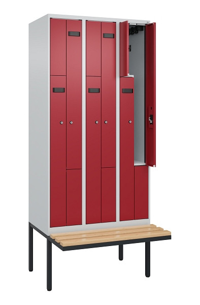 C+P Z-Spind Evolo PLUS, Bank, 6 Fächer, 2120x900x815mm, 7035/3003, Zylinderschloss, Sitzfläche Holz, 0490437-306 S10031