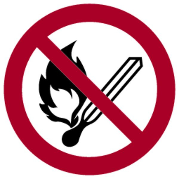 Schilder Klar Verbotszeichen Feuer, offenes Licht, Rauchen verboten DIN EN ISO 7010-P003, 300x0.45 mm Aluminium geprägt, 3003/53