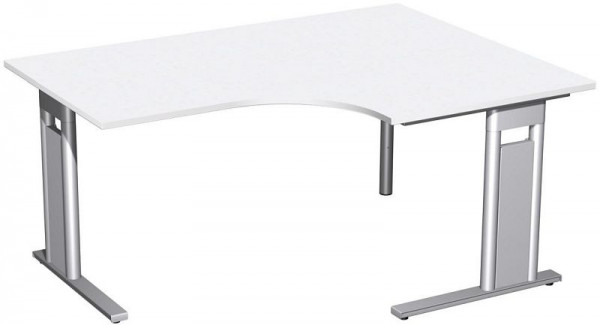 geramöbel PC-Schreibtisch rechts starr, C Fuß Blende optional, 1600x1200x720, Weiß/Silber, N-648319-WS
